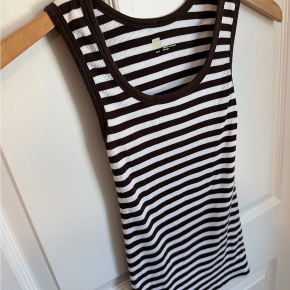 3/$21 | GAP Striped Ribbed Tank Tops, Set of 2, Medium, Gray and Brown Stripe - Picture 7 of 9
